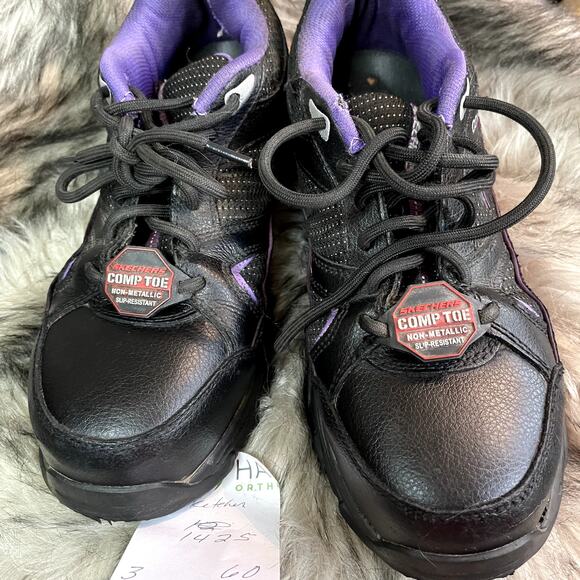 Skechers COMP TOE Size 7 wide Women Work shoe non-metallic Leather - Picture 12 of 12